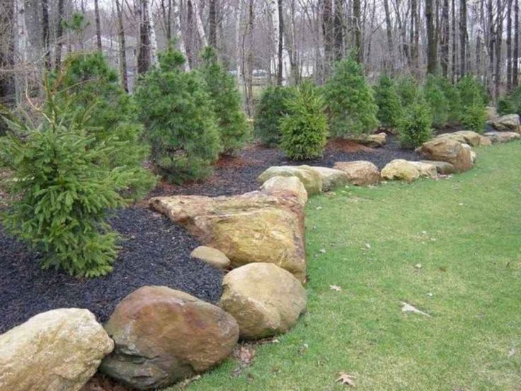 06 Awesome Front Yard Rock Garden Landscaping Ideas | Large yard