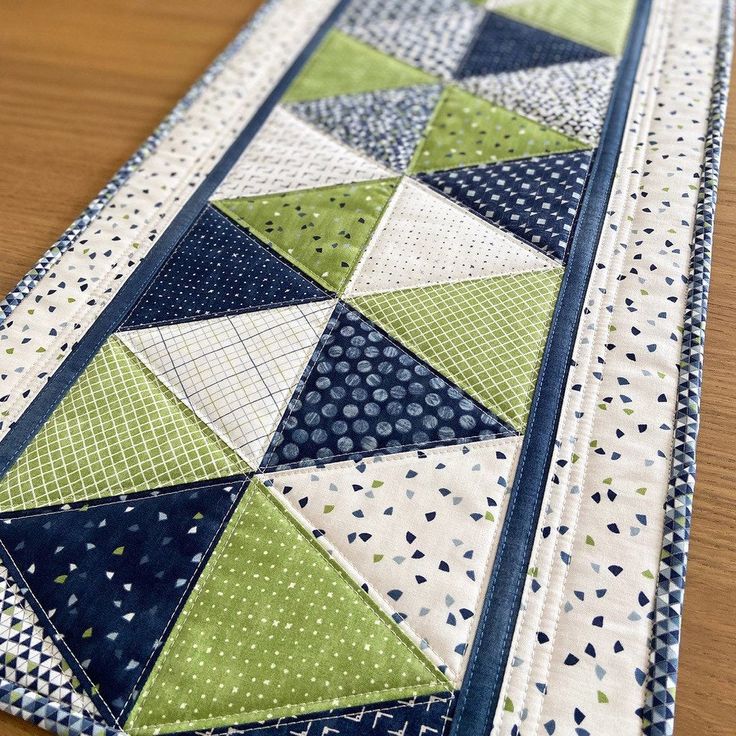 Quilted Table Runner Geometric Blues