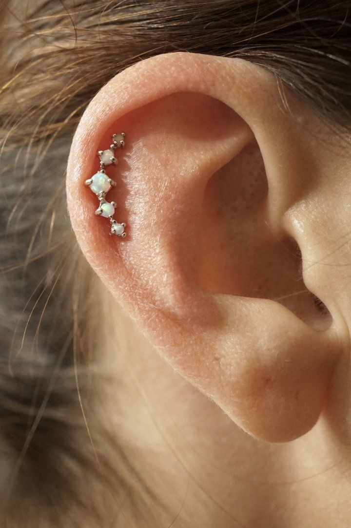 5 white fire opal stud cartilage earring, tragus or helix piercing. 316L surgica...