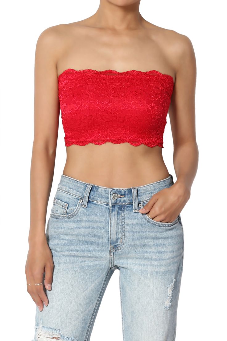 Themogan Themogan Womens Floral Lace Crop Strapless Bralette Bandeau Stretch Bra Top