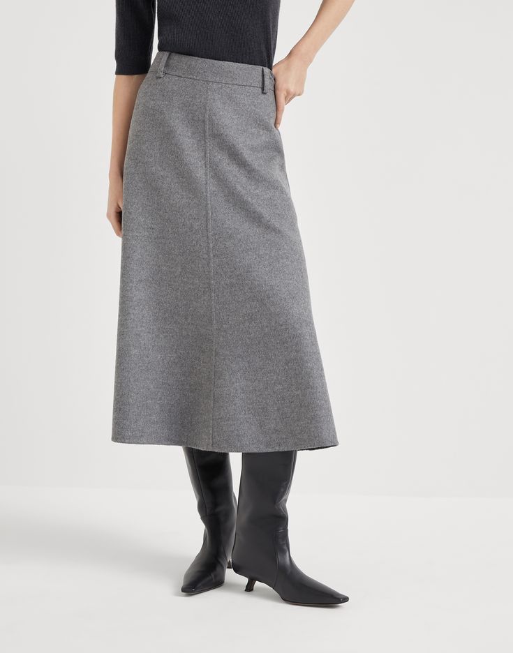 スカート BRUNELLO CUCINELLI GONNA FLUTE IN TWILL DI MISTO LANA Brunello Cucinelli, Gonna Flute in panno double di lana