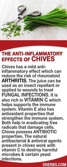 Chives has a mild anti-inflammatory effect which can reduce the risk of rheumato...