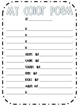 color poem template 3rd grade mt ridge pinterest color poem