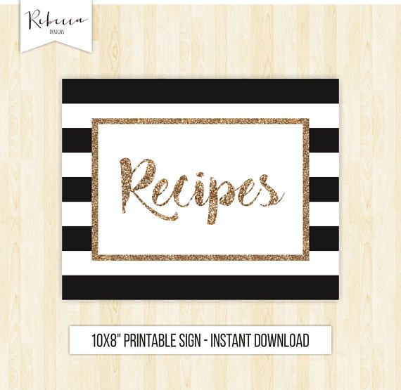 Recipes sign wedding sign bridal shower sign printable