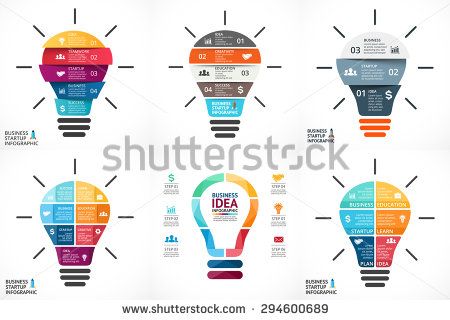 Vector light bulb infographic. Template for growth diagram, graph, presentation, chart. Business startup idea lamp concept with 4, 5, 6, 7 options, parts, steps, processes. Successful brainstorming