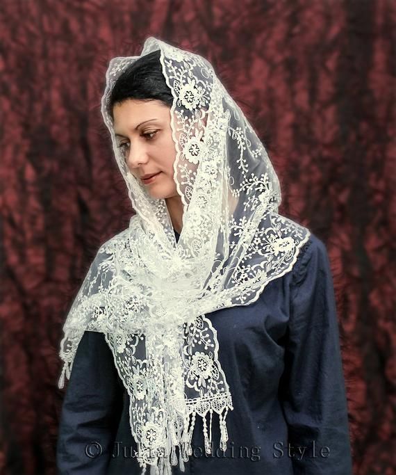 Mini Veil Chapel Veil Religious Headcovering,Ivory Women and Girls Vintage Lace,