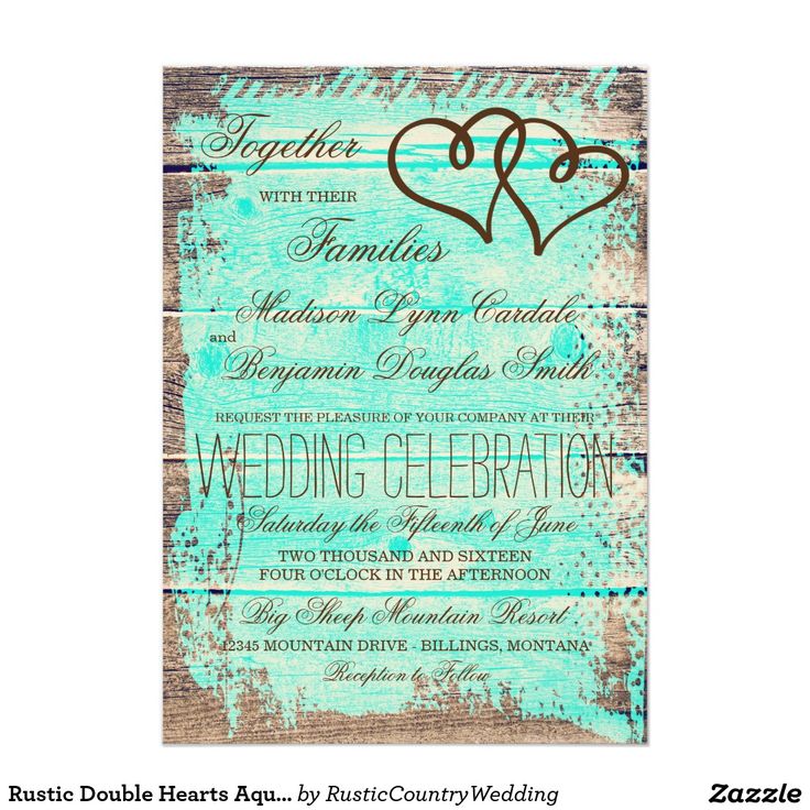 Rustic Double Hearts Aqua Wood Wedding Invites Rustic Double Hearts Aqua Wood Wedding Invites
