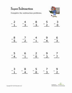 single digit subtraction worksheet educationcom 1st grade math