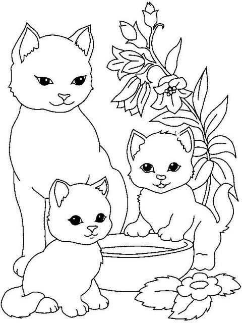 Для, кошка с котятами рисунок