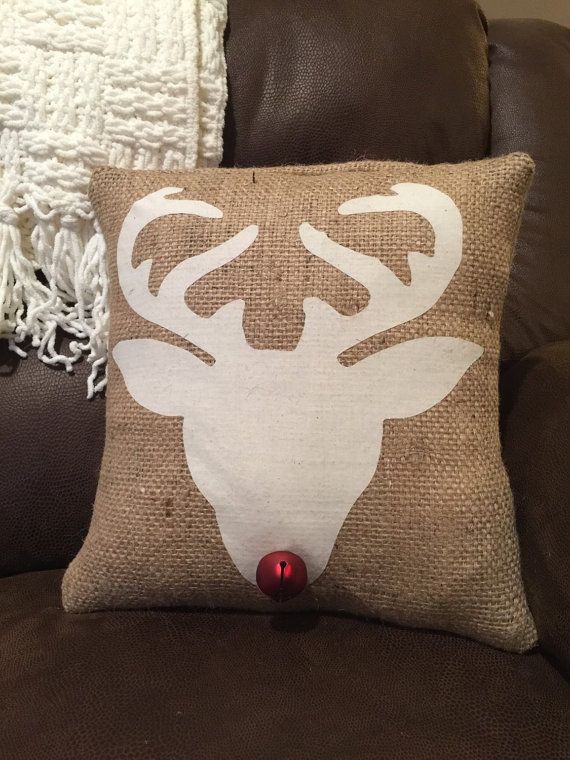 Add Some Rustic Charm To Your Holiday Decor This Reindeer Head Silhouette Burlap Pillow Is Add Some Rustic Charm To Your Holiday Decor This Reindeer Head Silhouette Burlap Pillow Is