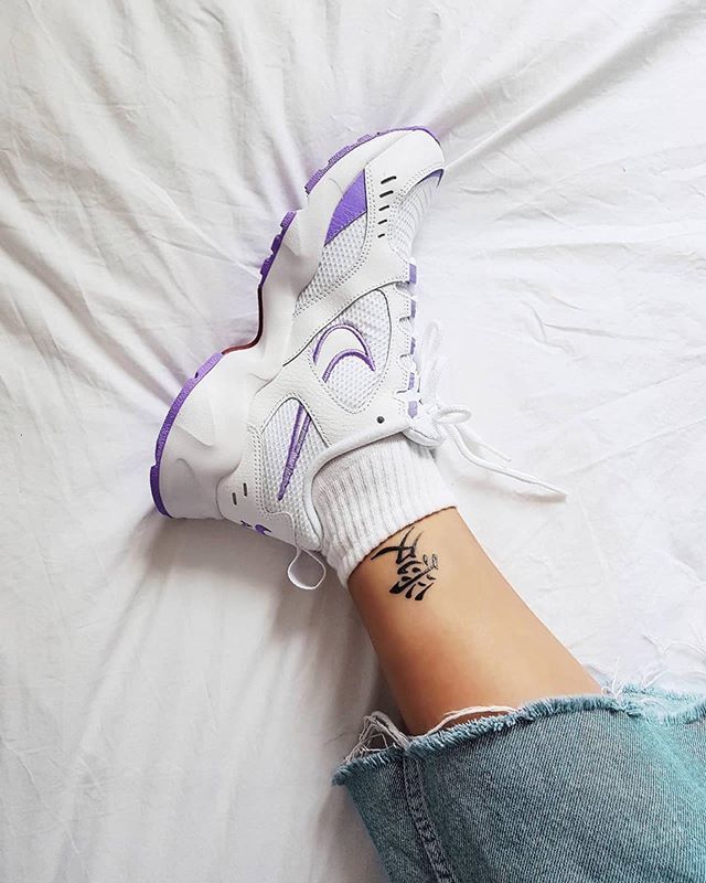 nike white and lilac air heights trainers