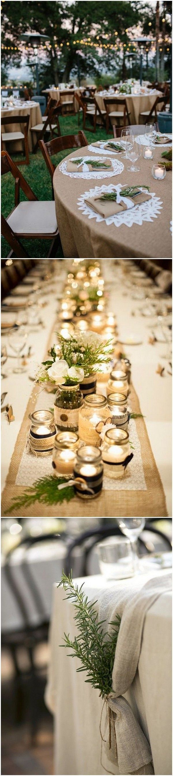 country rustic lace and burlap wedding table decoration ideas