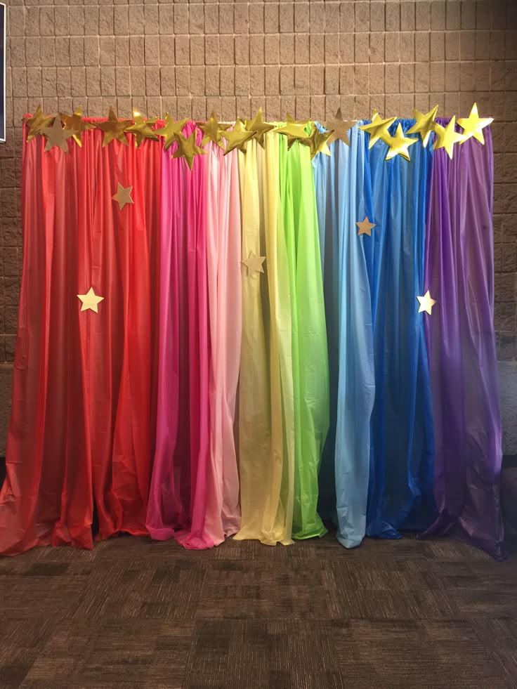 Rainbow Backdrop Using Plastic Table Cloths From Dollar Tree Birthday Fiesta Theme Party Rainbow Backdrop Using Plastic Table, Does Dollar Tree Have Tablecloths