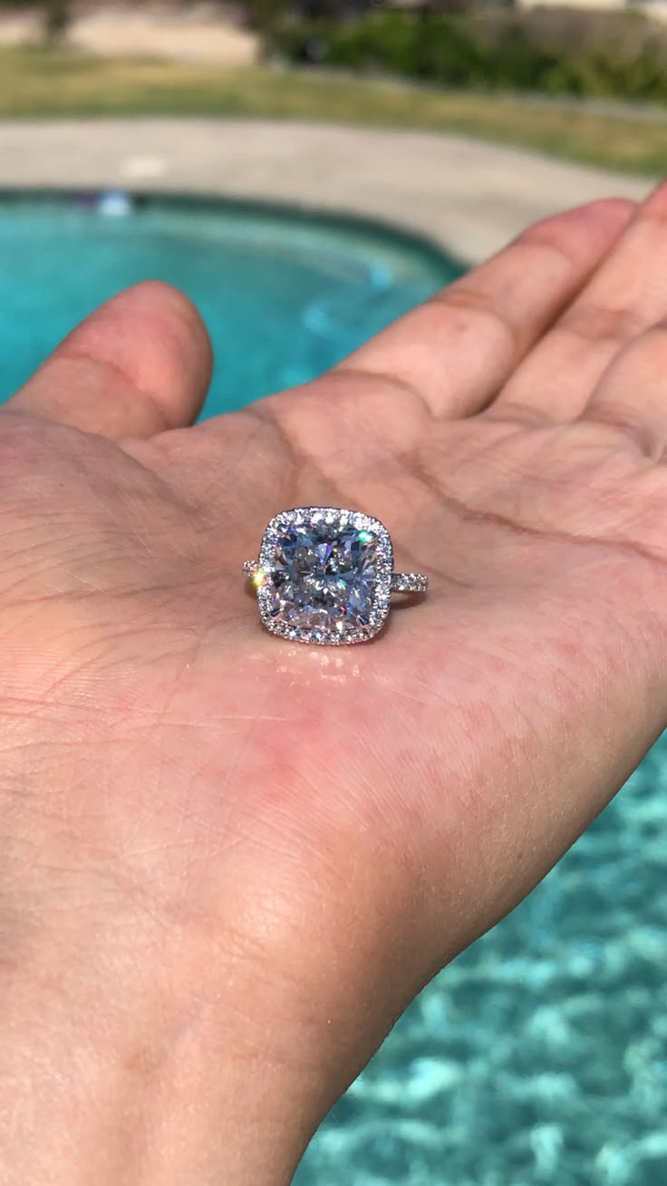 5 Carat Cushion Moissanite & Diamond Halo Engagement Ring 5 Carat Cushion Moissanite & Diamond Halo Engagement Ring