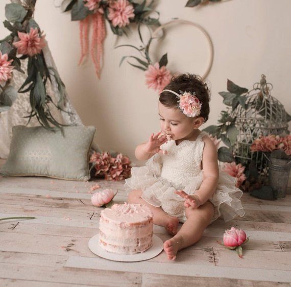 Pink cake smash romper Girls birthday romper6 month birthday romper