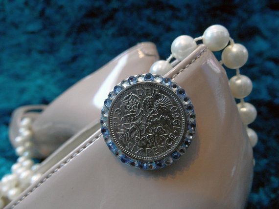 60 Best Wedding Sixpence Shoe Clips Images On Pinterest A Sixpence For Your Wedding Shoe Blue Clear Crystal Embellished Silver Coin Clip