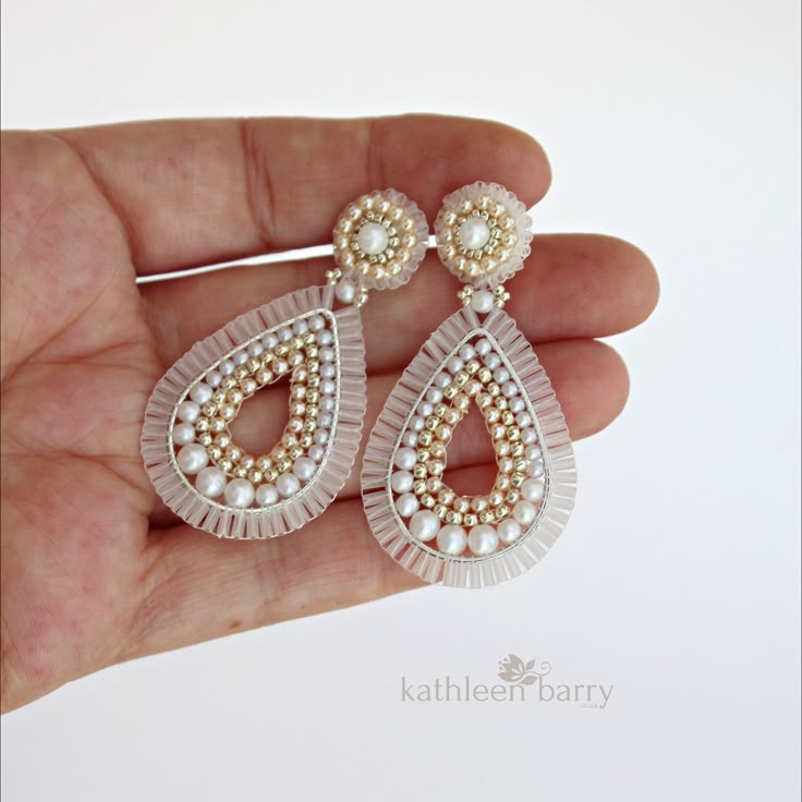 Statement Modern Large Chandelier Beaded Ring Earrings Pearl Wedding Drop Bridal Jewelery Bridal Earrings Chandelier Jewelery, Large Chandelier Style Earrings
