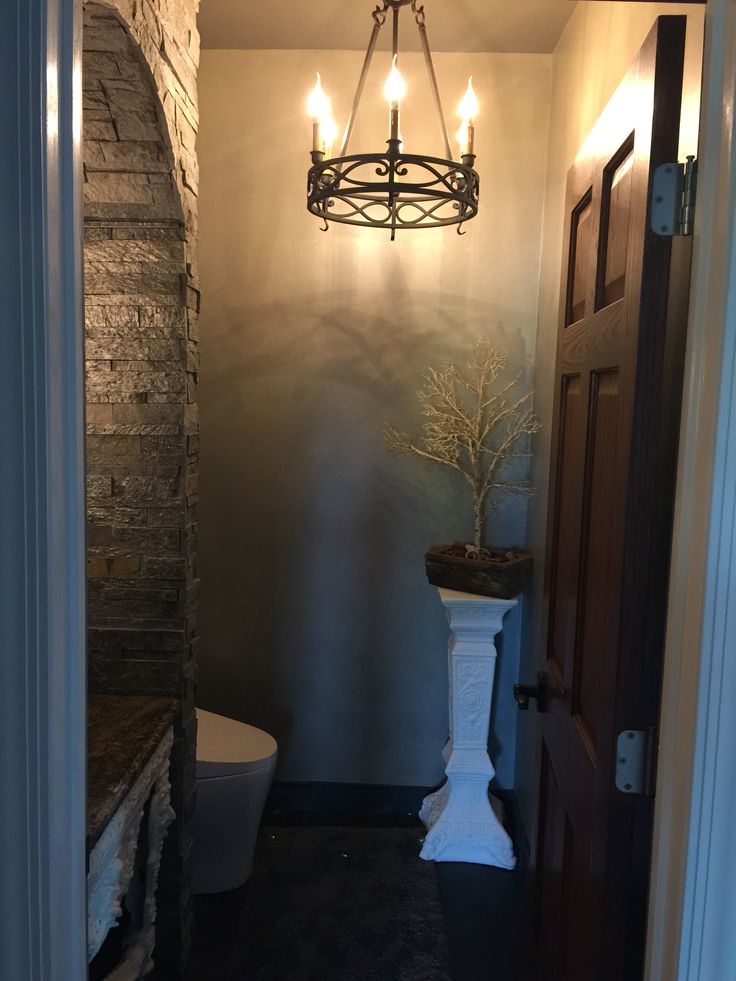 Powder Room Entrance To Our Old World Castle Bathroom With Lighting From Imports 80020 8 Chandelier Design Chandelier Lighting, Old World Castle Chandelier