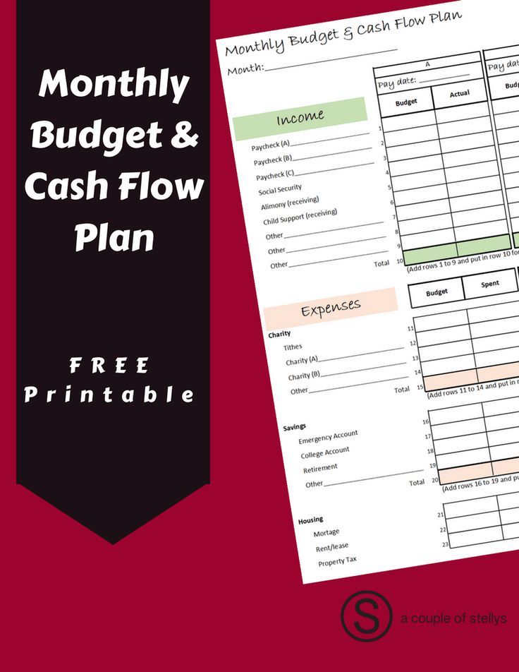 Download the free printable Monthly Budget & Cash Flow Plan to help you work towards your financial goals.
