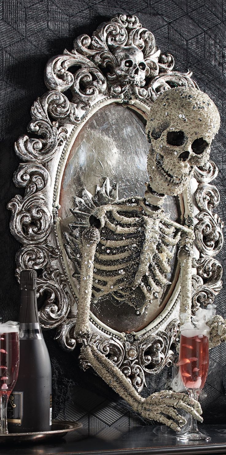 sorceress skull framed mirror scary halloween
