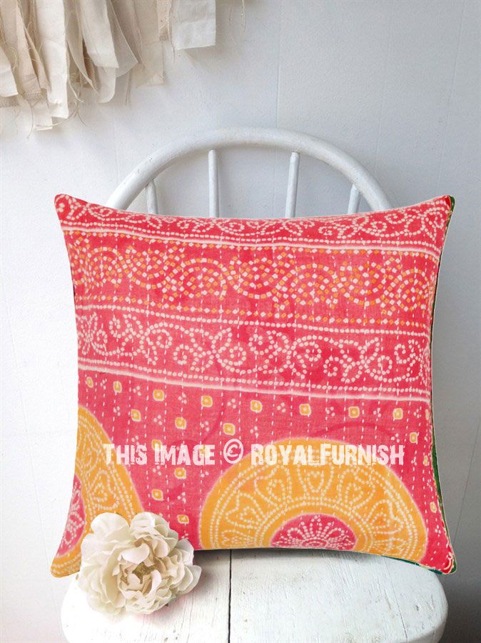 Red Bandhani Printed Bohemian Cotton Kantha Throw Pillow Cover Red Bandhani Printed Bohemian Cotton Kantha Throw Pillow Cover And Add Comfort Style To Room Furniture Fast Shipping Worldwide Usa Uk Canada