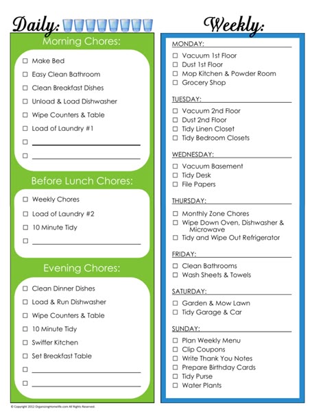 household chores schedule template