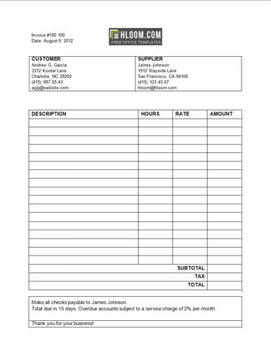 hourly invoice template