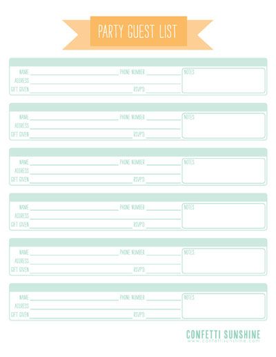 Guest List Chart ~ Keep track of your guests addresses, if they have rsvp’d, and also keep track of what gift the friend gave so you can write your thank you’s.
