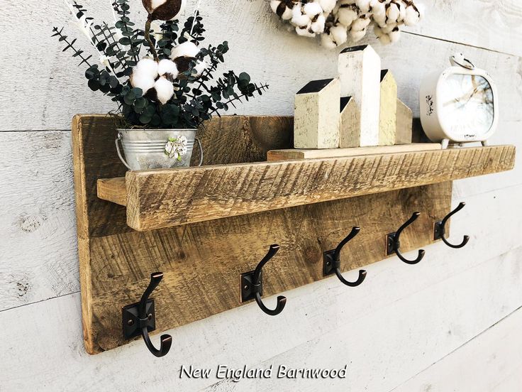 Rustic Coat Rack Wooden Wall Mount Entryway Shelf Mudroom Hooks Organizer Wall Mount Entryway Coat Rack Shelf, Rustic Wall Coat Rack With Storage
