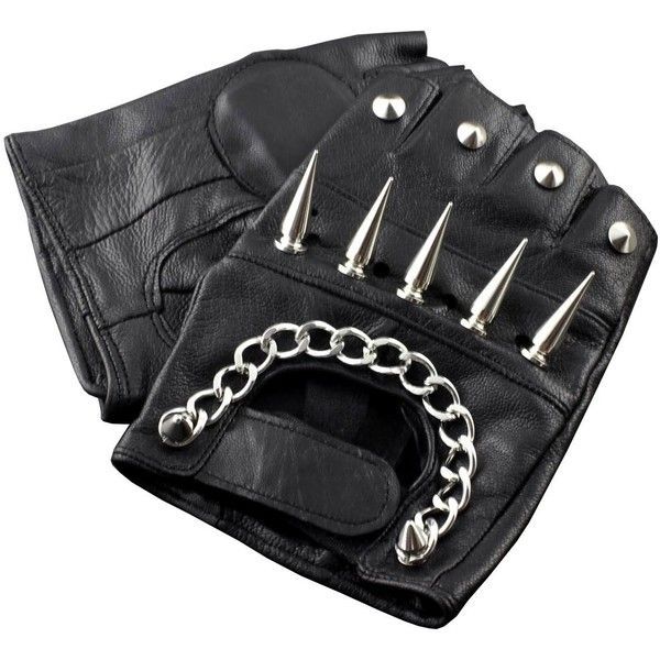 Black Fingerless Glove With Skull Detail Punk Rocker Biker Fancy Dress