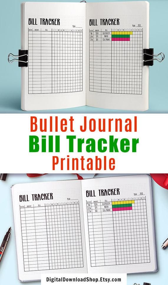 bullet journal bill tracker printable monthly bill payment tracker
