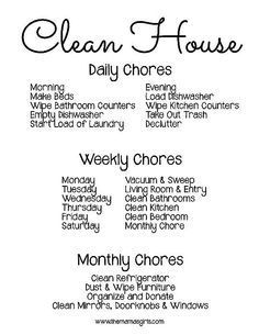daily chore list daily chore list