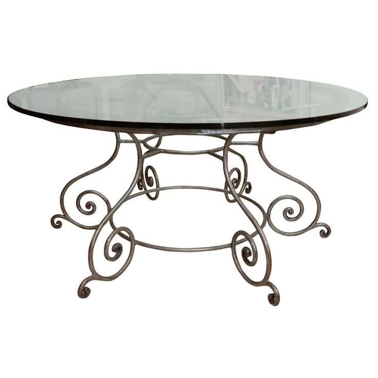 1stdibs Round Glass Top Dining Table With Attractive Wrought Iron Base Round Glass Top Dining Table With, Round Glass Dining Table With Black Metal Base