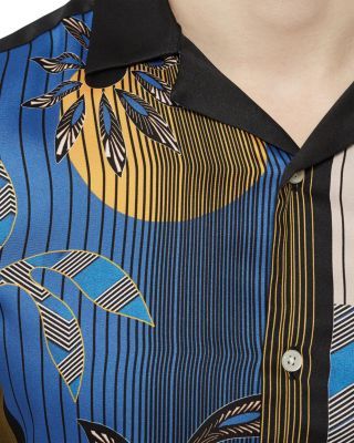 Reiss Pusha Mismatch Print Regular Fit Button-Down Shirt - Mid Blue