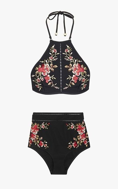 Zimmermann Sakura floral embroidery halter-neck bikini top, $270; Zimmermann Sak...