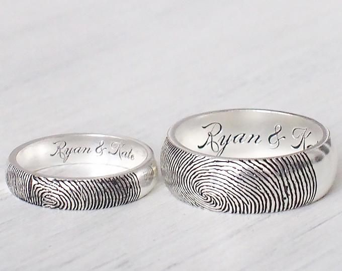 Love Rings Personalized Fingerprint Engraved Rings Handwriting Couple Ring Love Rings Personalized Fingerprint Engraved Rings Handwriting Couple Ring