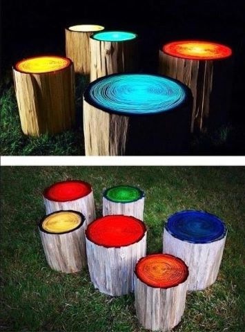 Logs Painted With Glow In The Dark Paint For Summer Parties Logs Painted With Glow In The Dark Paint For Summer Parties