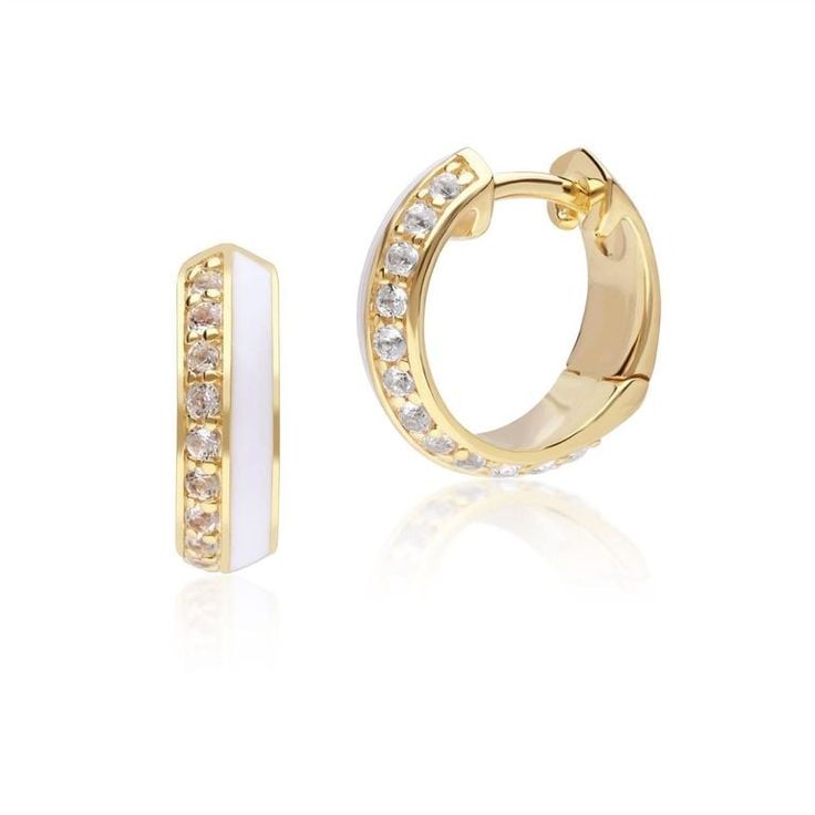 18ct Gold Plated Siberian Waltz White Enamel & Topaz Hoop Earrings | Gold jewelry earrings, Gold ...