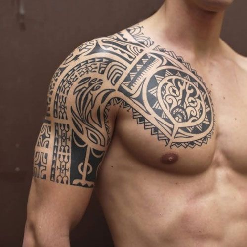 Polynesian Chest And Arm Sleeve Maori Tattoo Mayan Tattoos Polynesian Tattoo