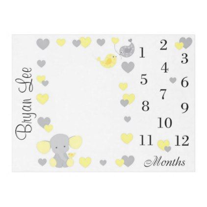 Yellow Elephant Baby Milestone Month Photo Prop Fleece Blanket - baby gifts gift...