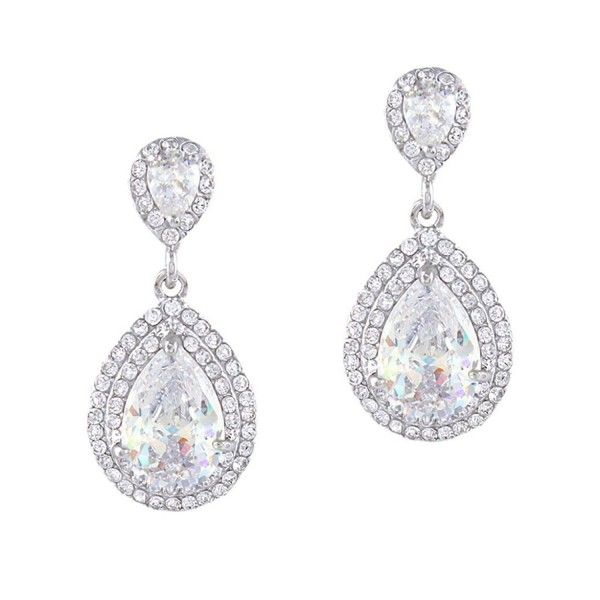 Women's Cubic Zirconia Crystal Wedding Tear Drop Earrings Silver-Tone - C011OVZP...