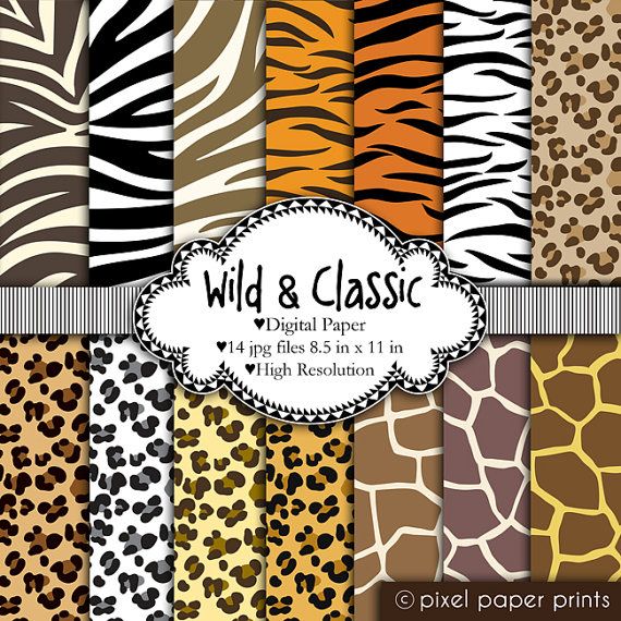 wild classic animal prints digital paper set leopard zebra giraffe tiger - Animal Pictures To Print Free wild classic animal prints digital paper set leopard zebra giraffe tiger - Animal Pictures To Print Free
