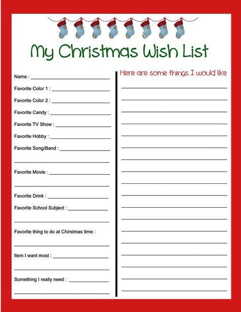 Free Christmas Wish List printable! In addition to things that the kids want, this wish list includes a list of favorites to think about for gift giving. My kids had a blast filling these out and I got lots of great ideas! To download the PDF go to http://rbstoutfamily.blogspot.com/2013/11/christmas-wish-list-and-kids-letter-to.html Enjoy!