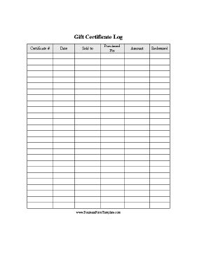 A printable form for recording all the details of gift certificates issued by a retail store. Free to download and print