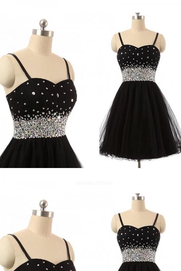 Black Short Prom Dresses with Straps 2018