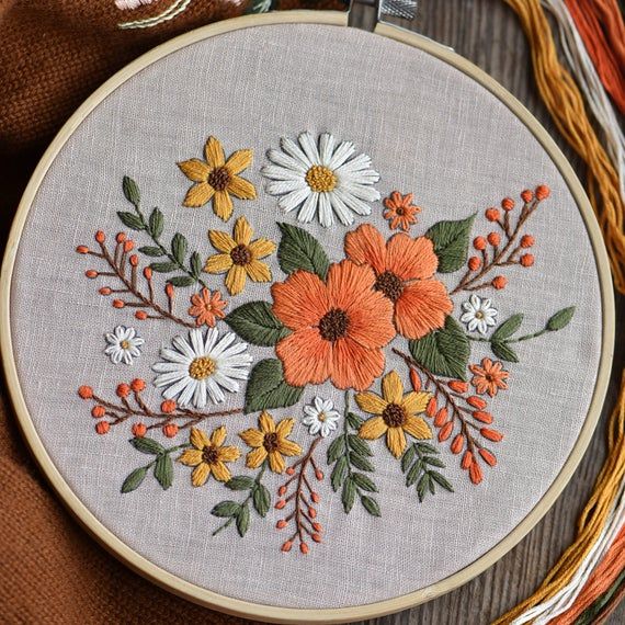 Embroidery Kit Beginner,Modern Hand Embroidery Full Kit,Flowers pattern Embroidery  Kit,Embroidery Ho