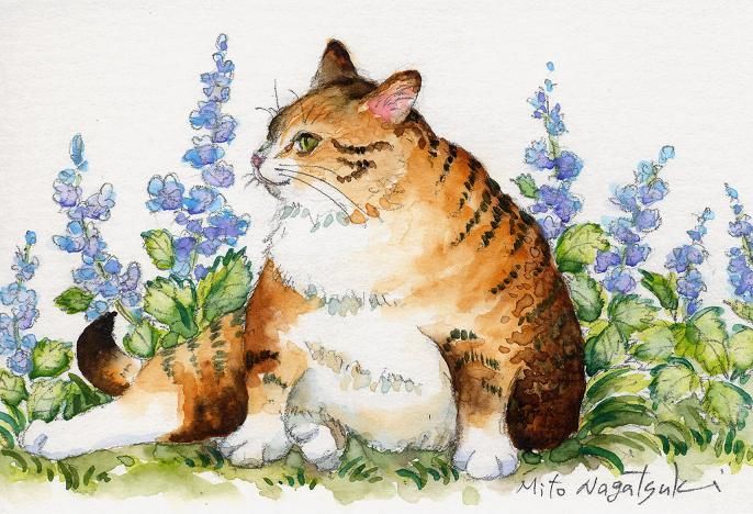 座る猫の絵 水彩画 油絵画家 永月水人のart life 猫 絵 水彩画 油絵 座る猫の絵 水彩画 油絵画家 永月水人のart life 猫 絵 水彩画 油絵