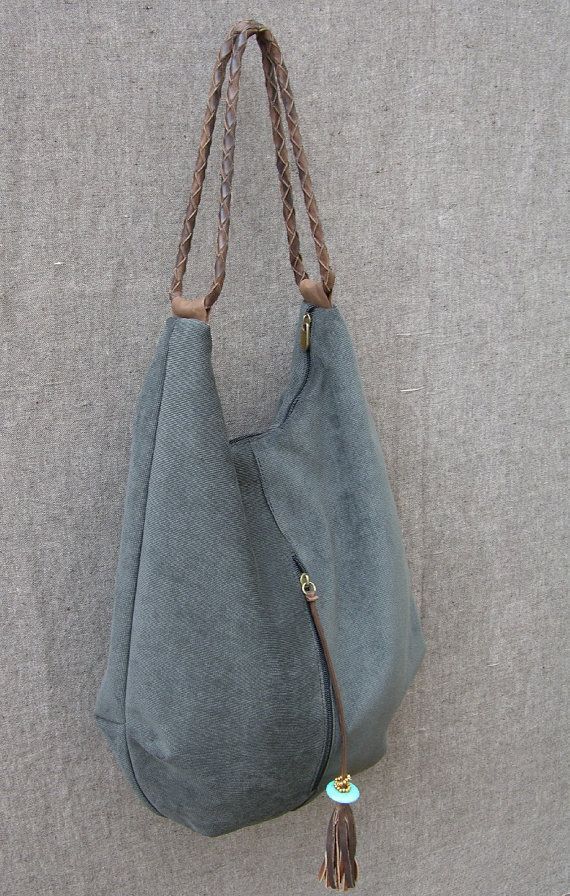 Large hobo canvas and leather bag, shoulder bag, genuine leather, large handbag,… Large hobo canvas and leather bag, shoulder bag, genuine leather, large handbag,…