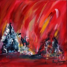 Tableau Abstrait Moderne Rouge Intitulé La Grandeur De La Montagne