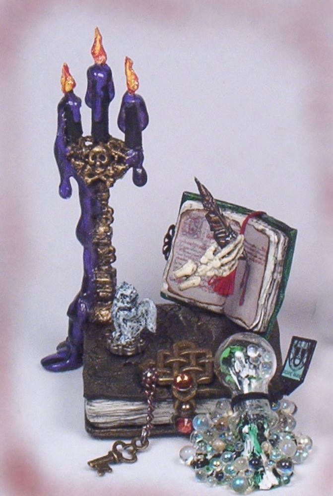 haunted witch spell book candelabra halloween doll house miniature ooak passion - Miniature Halloween Decorations haunted witch spell book candelabra halloween doll house miniature ooak passion - Miniature Halloween Decorations